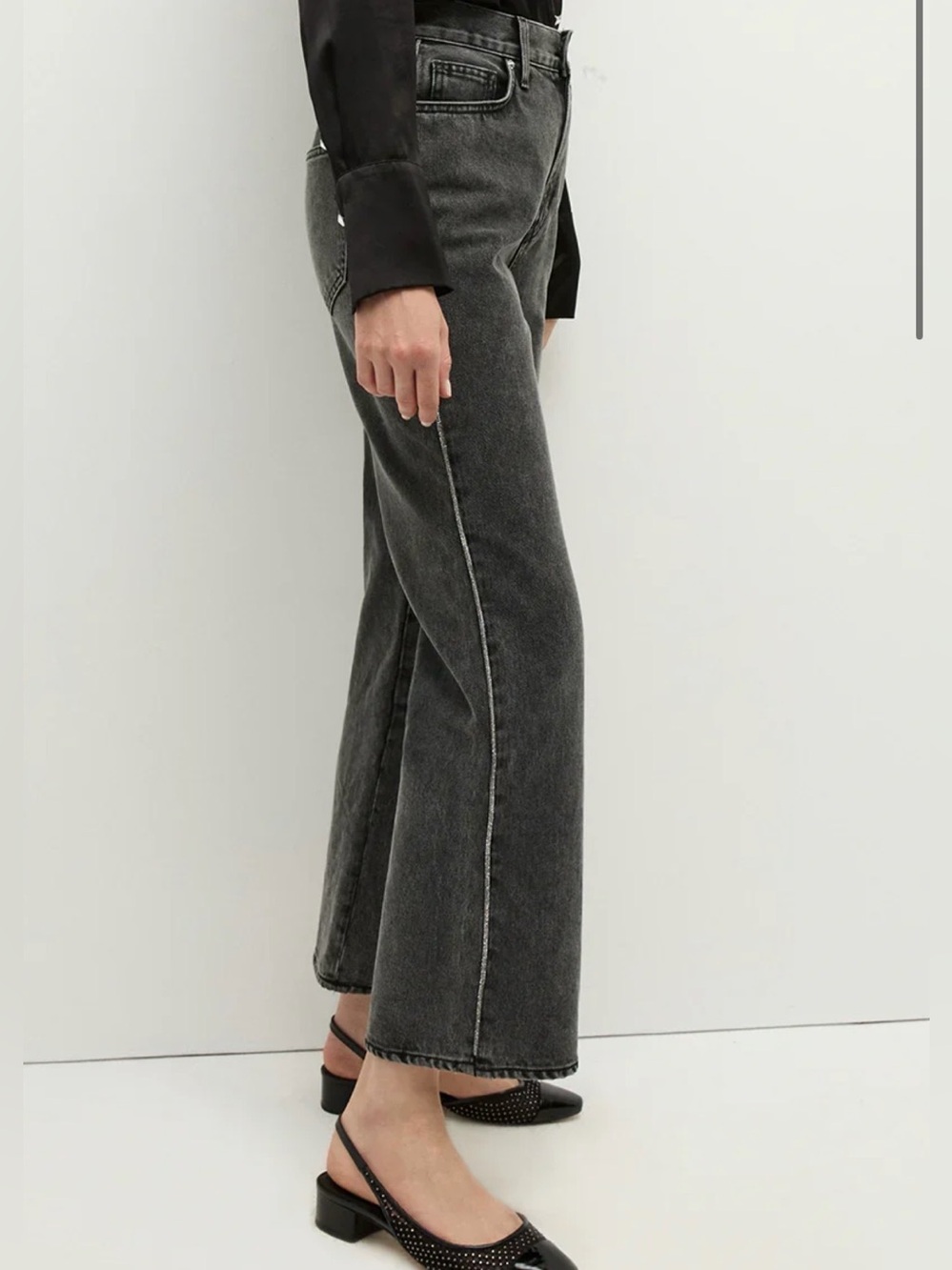 Veronica Beard Sz 29 • Dylan Straight Ankle Rhinestone Jeans Stone Washed Onyx.
